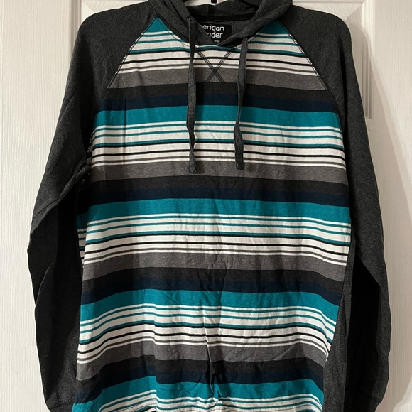 American Crusader Large Men’s Stripe Long Sleeve Hoodie Shirt, made India, - Picture 7 of 8